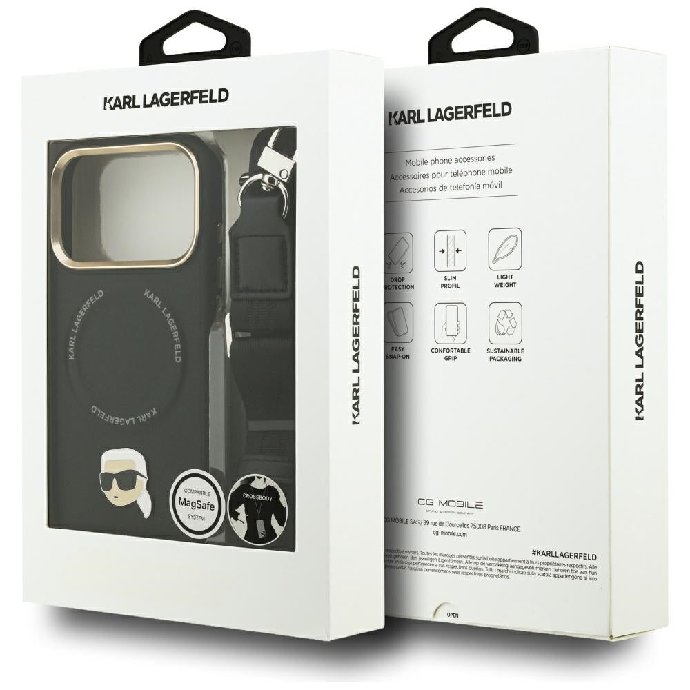 MagSafe Hülle für Apple iPhone 17 Pro, Karl Lagerfeld, Big Strap Karl Metal Logo, Schwarz