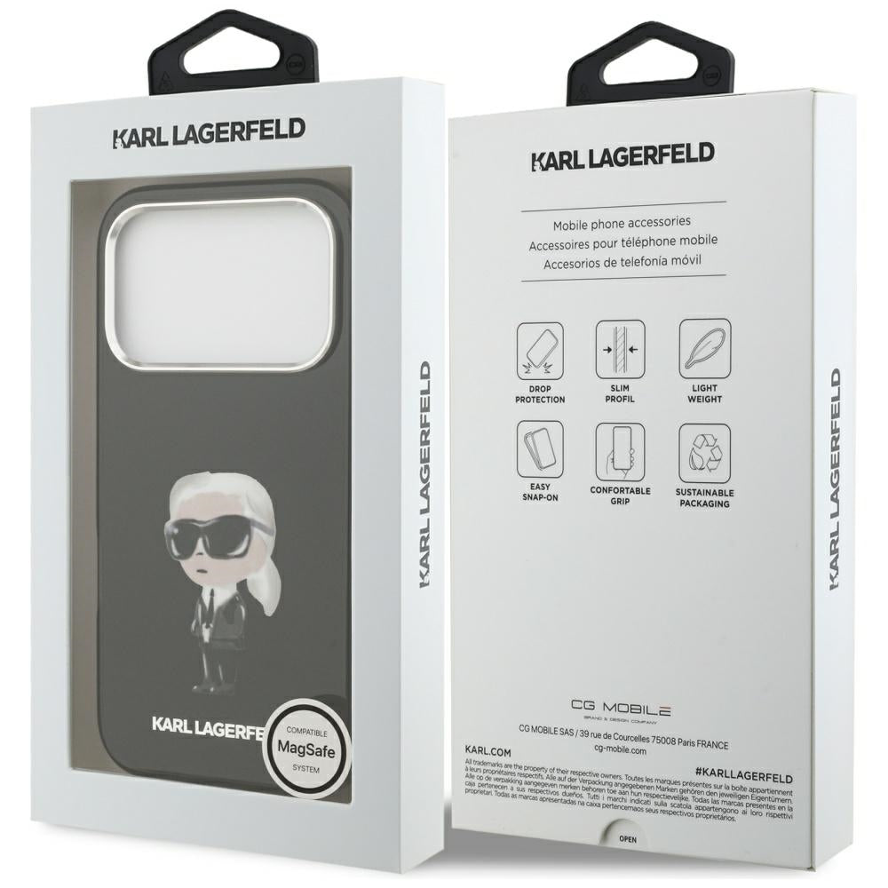 MagSafe Hülle für Apple iPhone 17 Pro, Karl Lagerfeld, IML Aquarelle Karl Ikonik, Schwarz