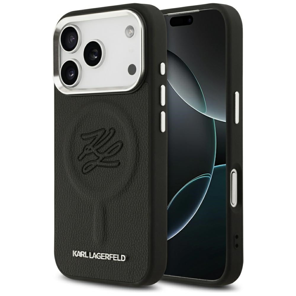 MagSafe Hülle für Apple iPhone 17 Pro, Karl Lagerfeld, Initial & Metal Logo, Schwarz