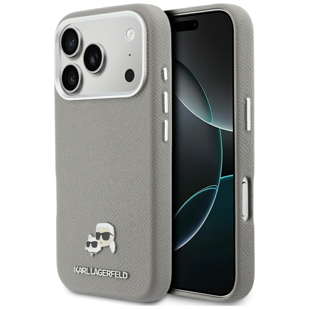 MagSafe Hülle für Apple iPhone 17 Pro, Karl Lagerfeld, Saffiano Karl & Choupette Pins, Grau