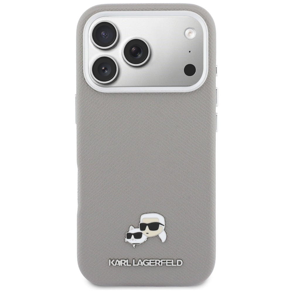 MagSafe Hülle für Apple iPhone 17 Pro, Karl Lagerfeld, Saffiano Karl & Choupette Pins, Grau