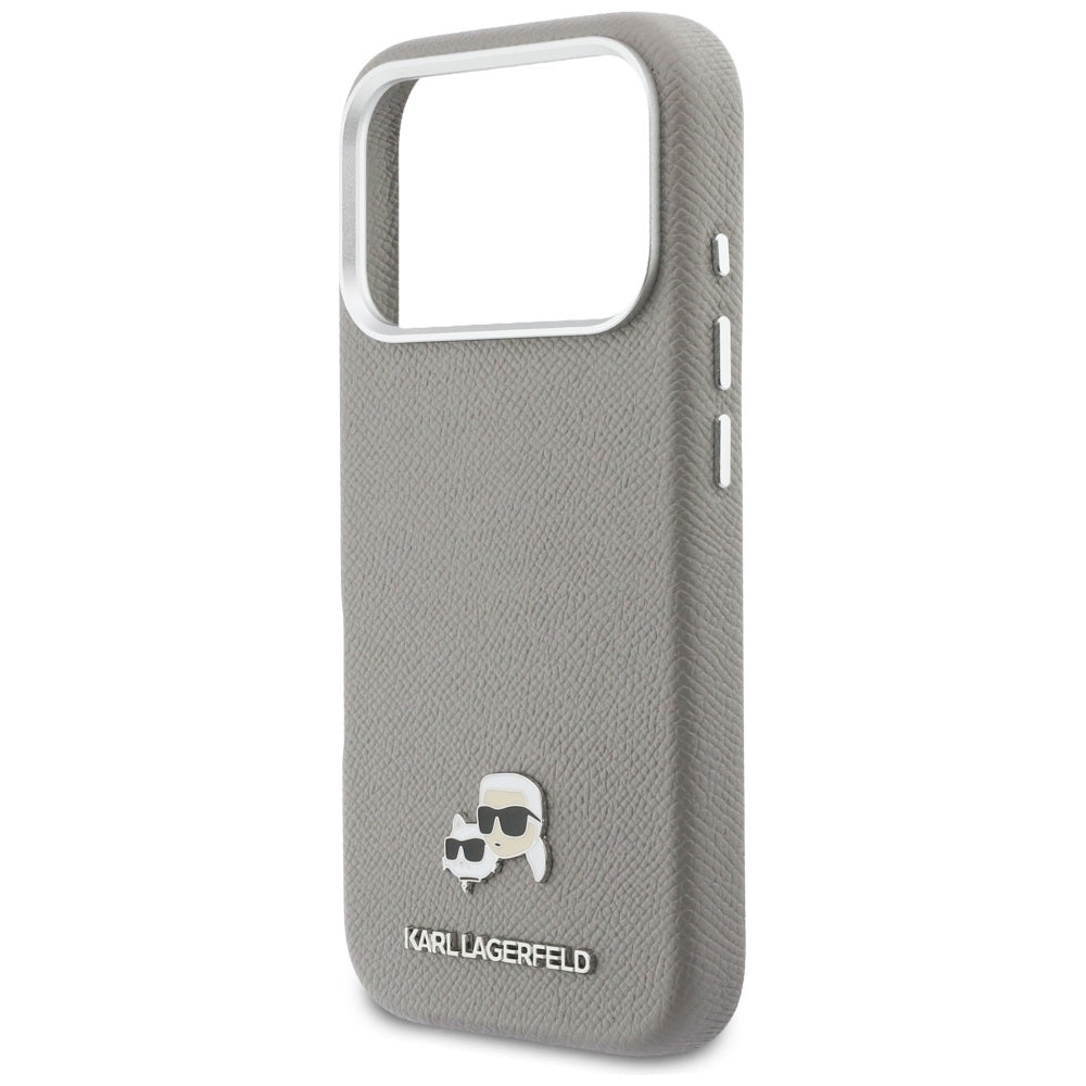 MagSafe Hülle für Apple iPhone 17 Pro, Karl Lagerfeld, Saffiano Karl & Choupette Pins, Grau