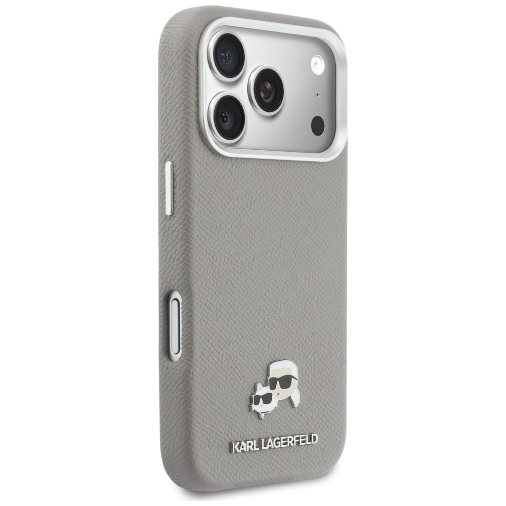 MagSafe Hülle für Apple iPhone 17 Pro, Karl Lagerfeld, Saffiano Karl & Choupette Pins, Grau