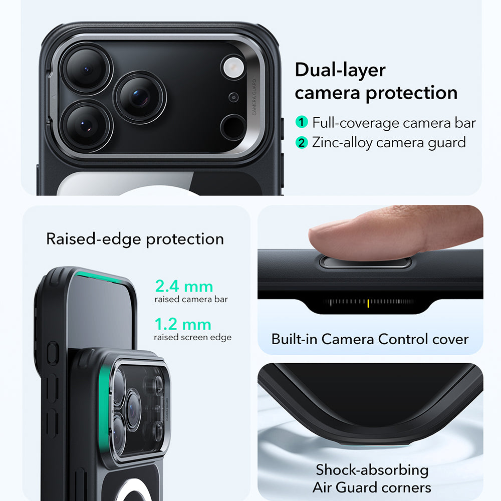 MagSafe Case for Apple iPhone 17 Pro Max, ESR, Classic Hybrid Kickstand, Transparent Black