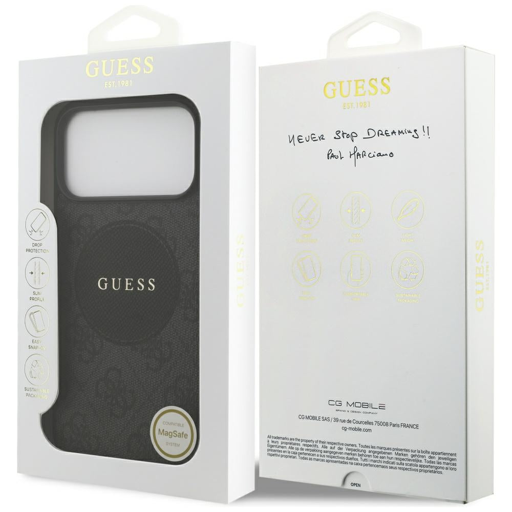 MagSafe Hülle für Apple iPhone 17 Pro Max, Guess, 4G Circle Classic Logo, Schwarz