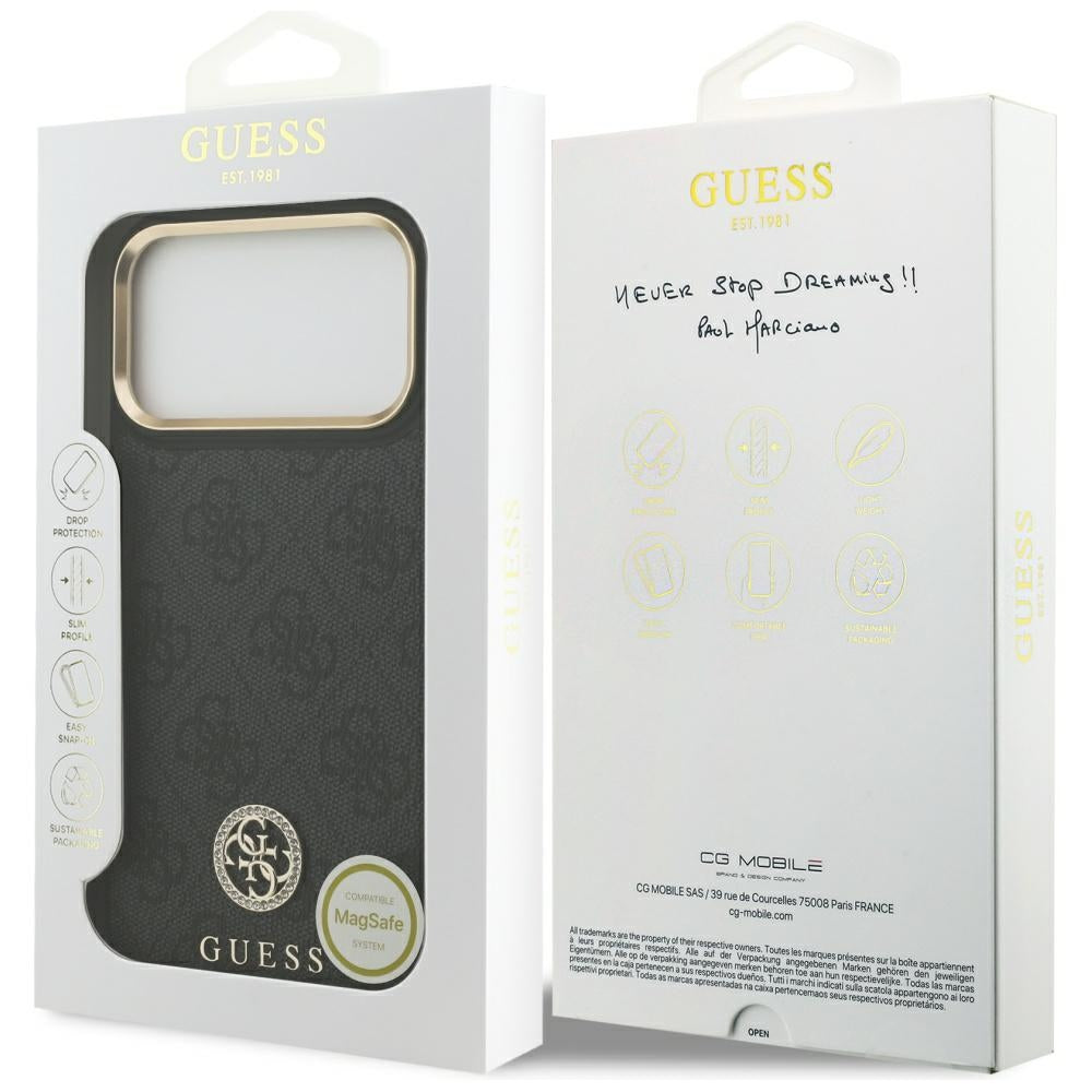 MagSafe Hülle für Apple iPhone 17 Pro Max, Guess, 4G Strass Logo, Schwarz