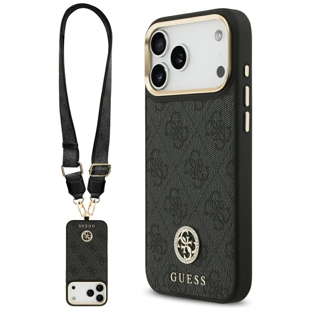 MagSafe Hülle für Apple iPhone 17 Pro Max, Guess, 4G Strass Logo mit großem Band, Schwarz