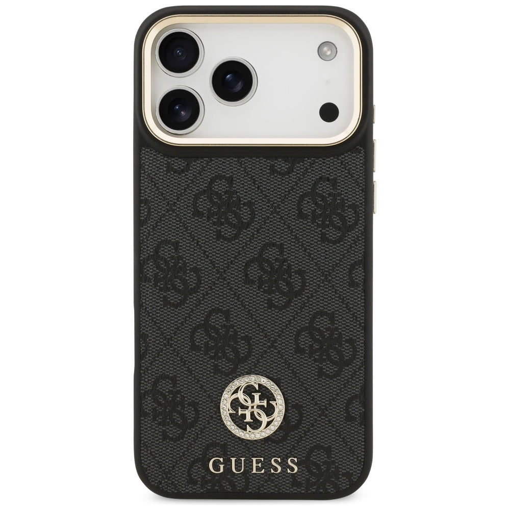 MagSafe Hülle für Apple iPhone 17 Pro Max, Guess, 4G Strass Logo mit großem Band, Schwarz