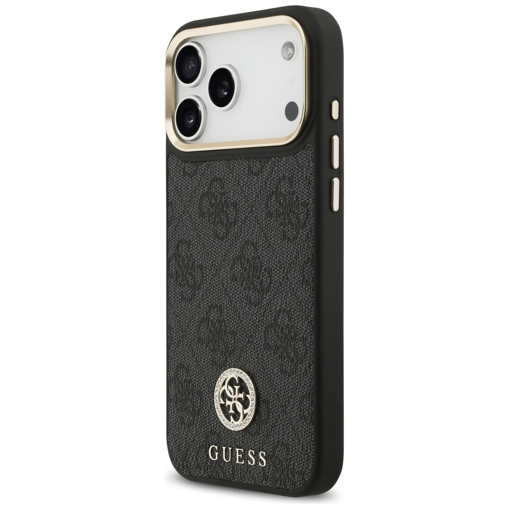 MagSafe Hülle für Apple iPhone 17 Pro Max, Guess, 4G Strass Logo mit großem Band, Schwarz