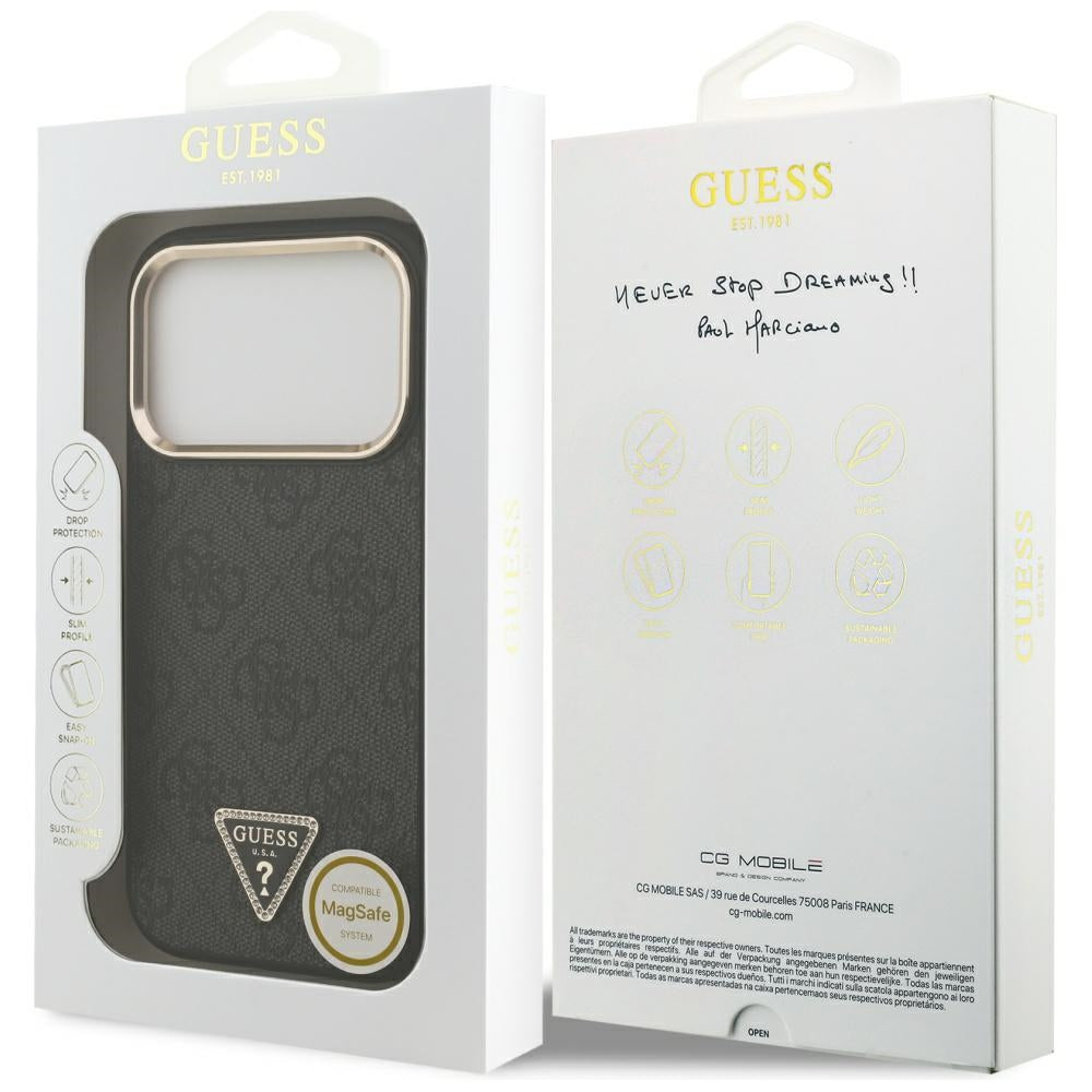 MagSafe Hülle für Apple iPhone 17 Pro Max, Guess, 4G Triangle Diamond Logo, Schwarz