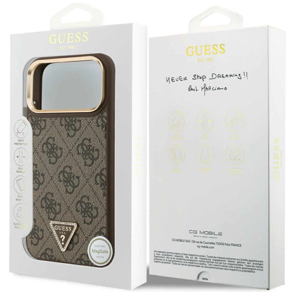 MagSafe Hülle für Apple iPhone 17 Pro Max, Guess, 4G Triangle Logo, Goldenes Braun