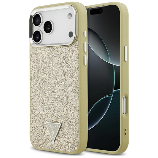 MagSafe Hülle für Apple iPhone 17 Pro Max, Guess, Glitter Triangle Logo, Gold