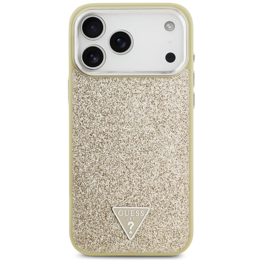 MagSafe Hülle für Apple iPhone 17 Pro Max, Guess, Glitter Triangle Logo, Gold