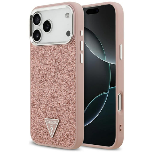 MagSafe Hülle für Apple iPhone 17 Pro Max, Guess, Glitter Triangle Logo, Rosa
