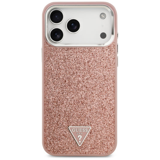 MagSafe Hülle für Apple iPhone 17 Pro Max, Guess, Glitter Triangle Logo, Rosa