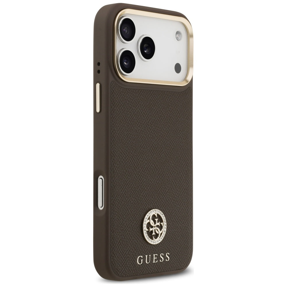 MagSafe Hülle für Apple iPhone 17 Pro Max, Guess, Grained Strass Logo, Braun