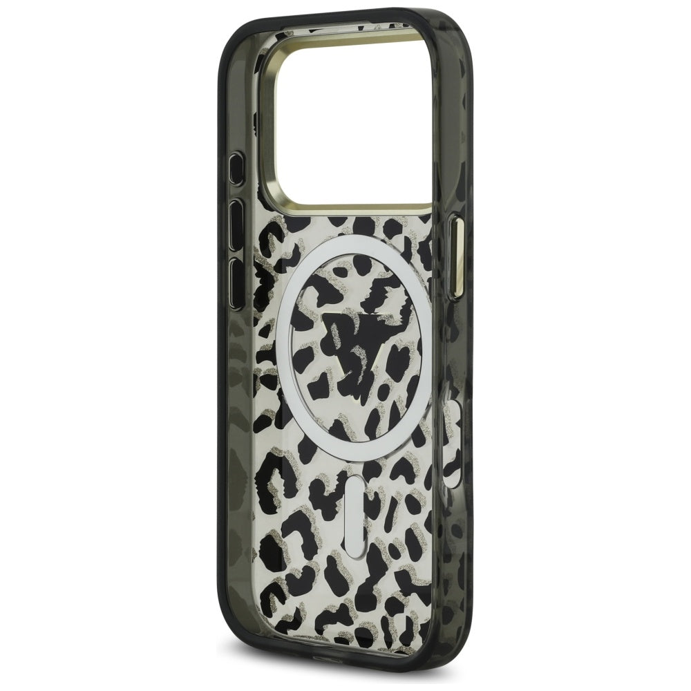 MagSafe Hülle für Apple iPhone 17 Pro Max, Guess, Leopard Glitter, Schwarz