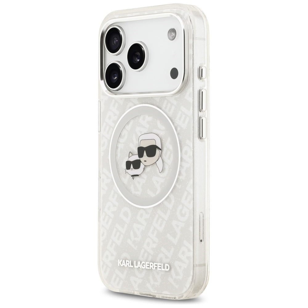 MagSafe Case for Apple iPhone 17 Pro Max, Karl Lagerfeld, Glitter Karl & Choupette Head, White