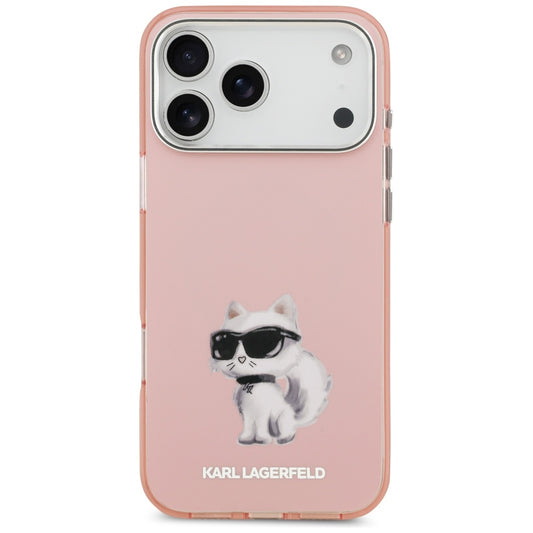 MagSafe Hülle für Apple iPhone 17 Pro Max, Karl Lagerfeld, IML Aquarelle Logo Choupette, Rosa
