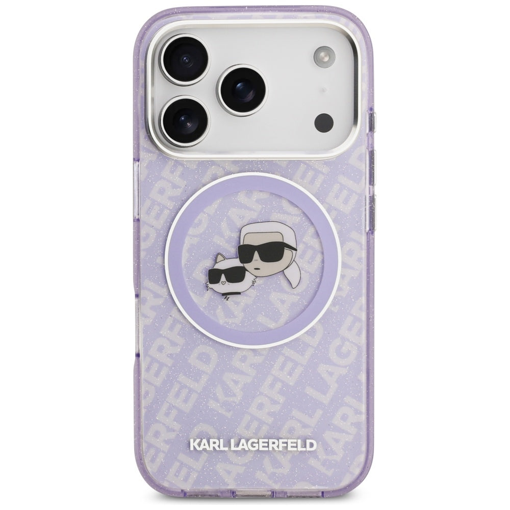 MagSafe Hülle für Apple iPhone 17 Pro Max, Karl Lagerfeld, IML Glitter Karl & Choupette's Heads, Lila