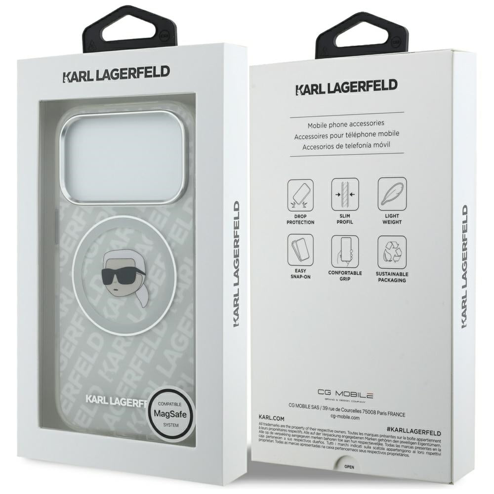 MagSafe Hülle für Apple iPhone 17 Pro Max, Karl Lagerfeld, IML Karl`s Head, Grau