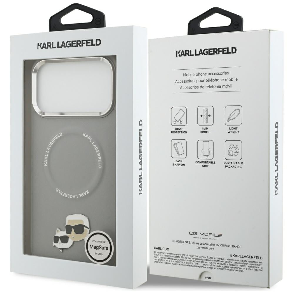 MagSafe Case for Apple iPhone 17 Pro Max, Karl Lagerfeld, Karl & Choupette Pins, Grey