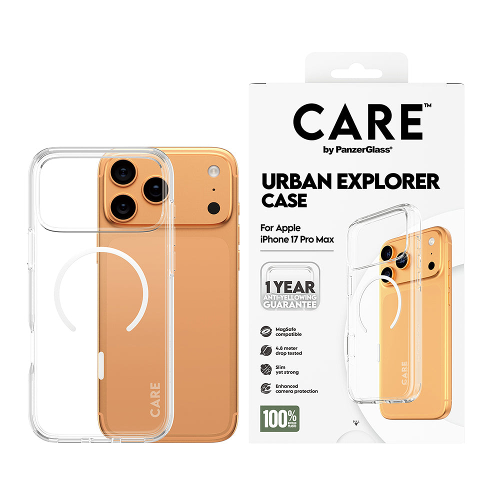 MagSafe Hülle für Apple iPhone 17 Pro Max, PanzerGlass, Care Urban Explorer, Transparent Weiß