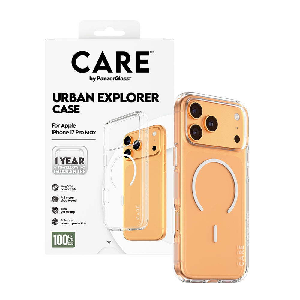 MagSafe Hülle für Apple iPhone 17 Pro Max, PanzerGlass, Care Urban Explorer, Transparent Weiß