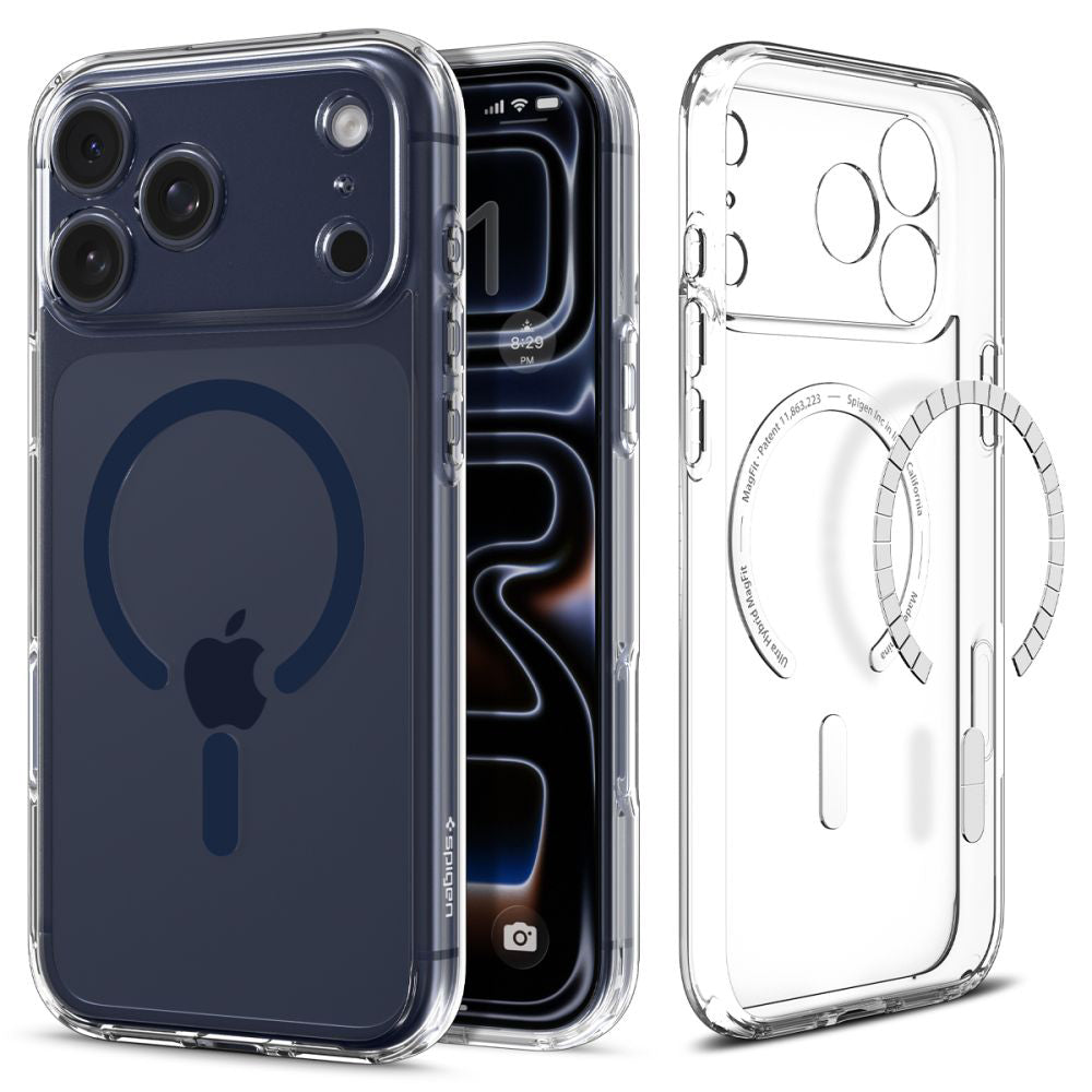 MagSafe Hülle für Apple iPhone 17 Pro, Spigen, Ultra Hybrid, Transparent Navyblau ACS11111