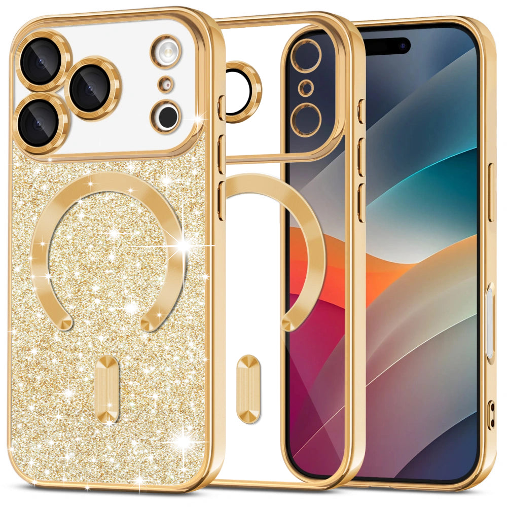 MagSafe Hülle für Apple iPhone 17 Pro, Techsuit, Luxury Glitter, Gold