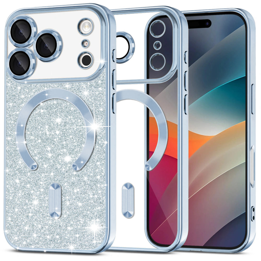 MagSafe Hülle für Apple iPhone 17 Pro, Techsuit, Luxury Glitter, Blau