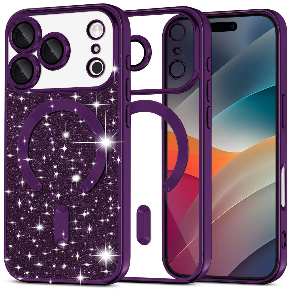MagSafe Case for Apple iPhone 17 Pro, Techsuit, Luxury Glitter, Dark Purple