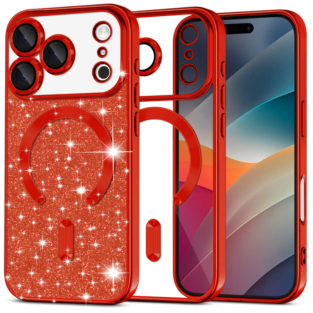 MagSafe Hülle für Apple iPhone 17 Pro, Techsuit, Luxury Glitter, Rot