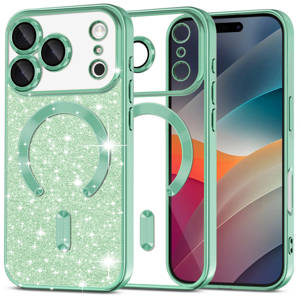 MagSafe Hülle für Apple iPhone 17 Pro, Techsuit, Luxury Glitter, Hellgrün