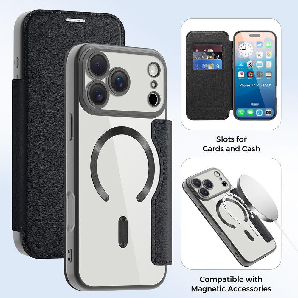 MagSafe Case for Apple iPhone 17 Pro, Techsuit, SmartMag Book, Black