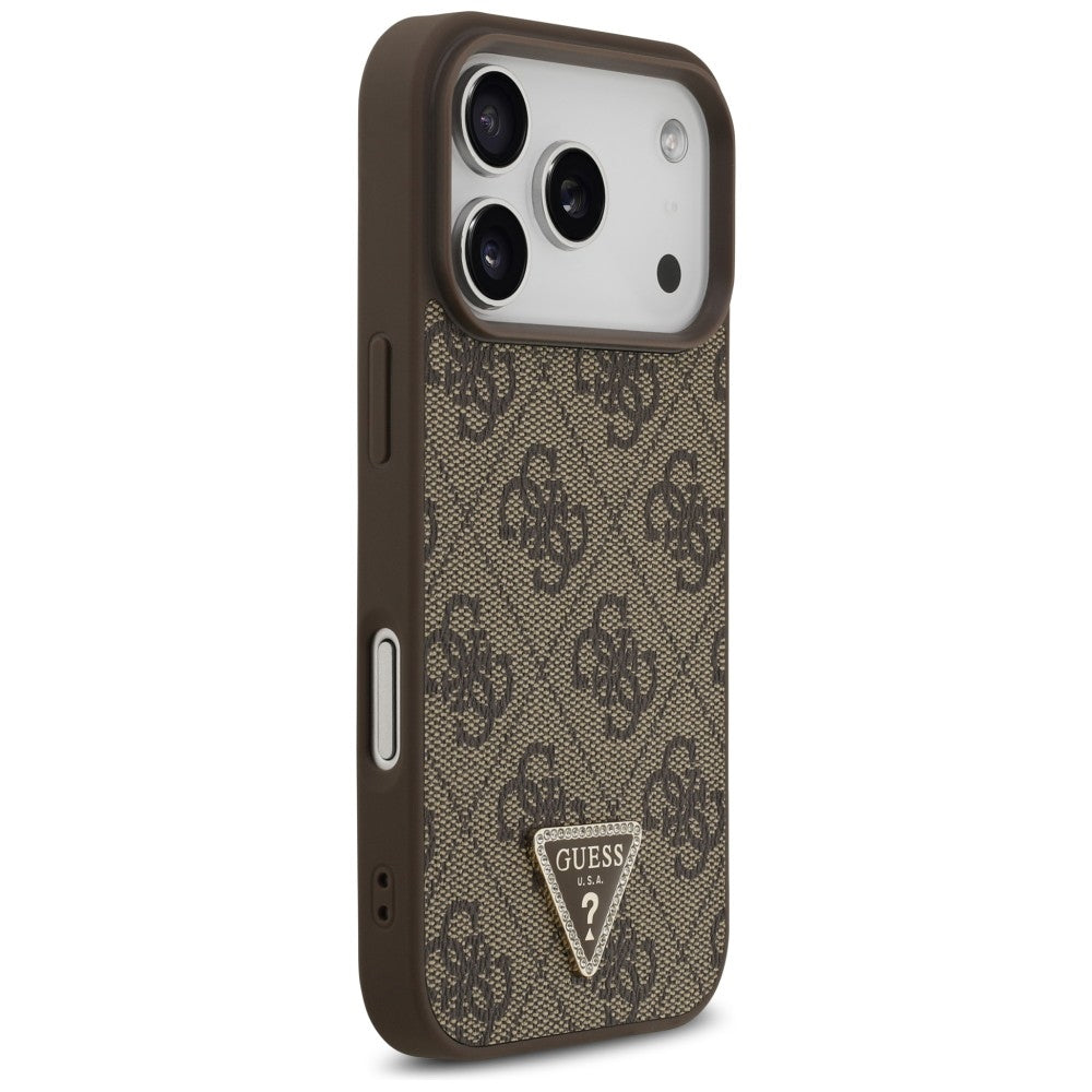 MagSafe-Hülle für Apple iPhone 18 Pro / 17 Pro, Guess, 4G Triangle Strass, Braun