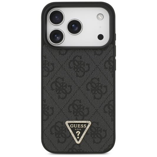 MagSafe-Hülle für Apple iPhone 18 Pro / 17 Pro, Guess, 4G Triangle Strass, Schwarz