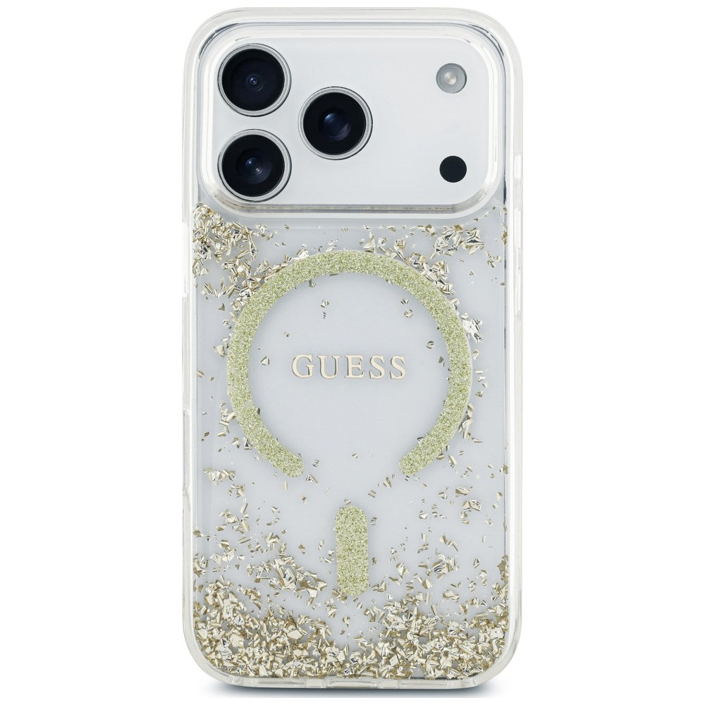 MagSafe-Hülle für Apple iPhone 18 Pro / 17 Pro, Guess, Resin Bottom Glitter, Gold