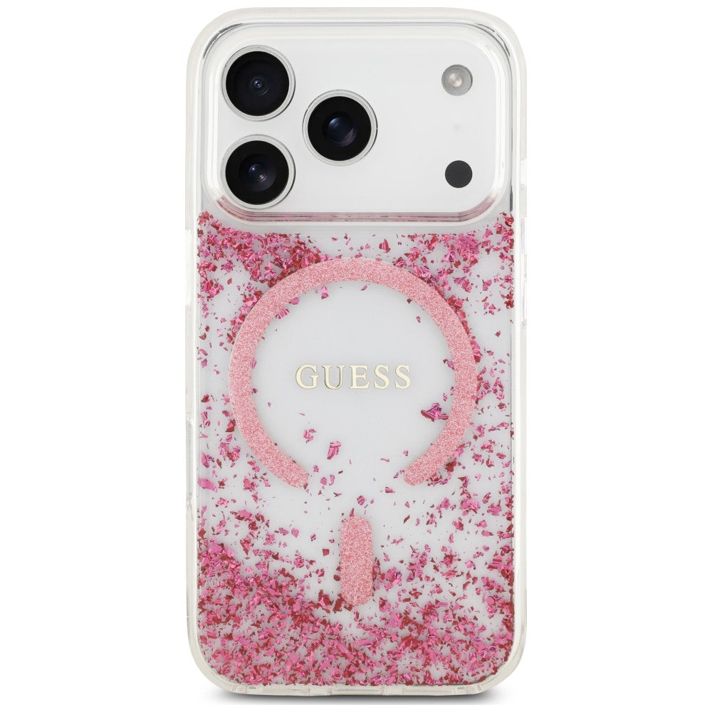 MagSafe-Hülle für Apple iPhone 18 Pro / 17 Pro, Guess, Resin Bottom Glitter, Rosa