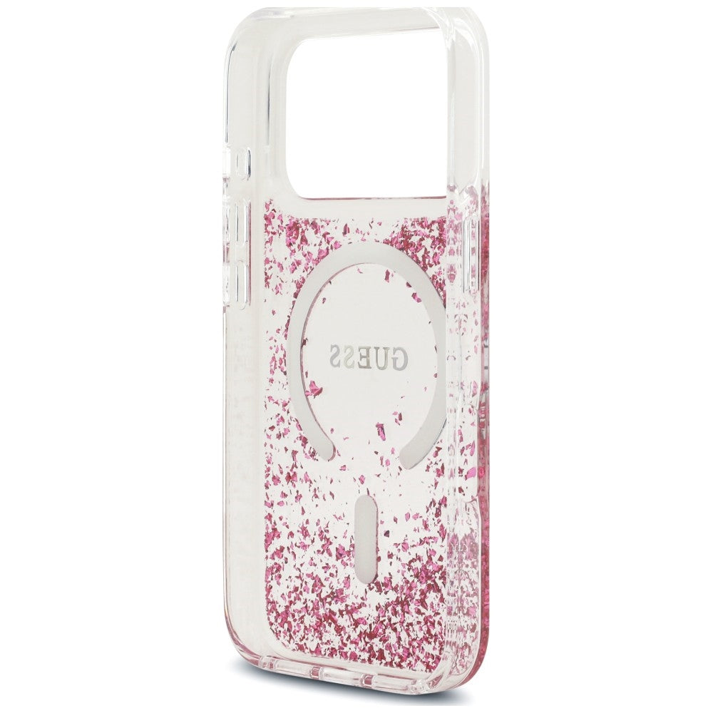 MagSafe-Hülle für Apple iPhone 18 Pro / 17 Pro, Guess, Resin Bottom Glitter, Rosa