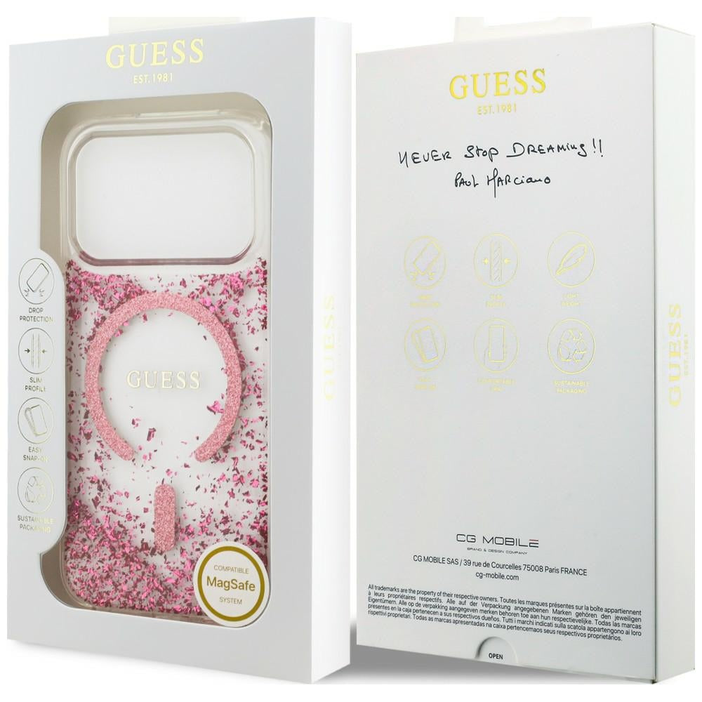 MagSafe-Hülle für Apple iPhone 18 Pro / 17 Pro, Guess, Resin Bottom Glitter, Rosa