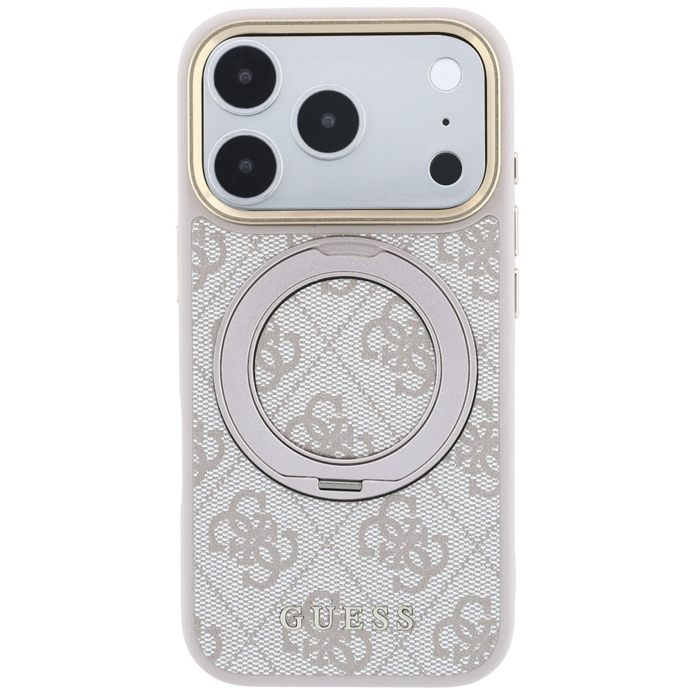 MagSafe Case for Apple iPhone 18 Pro / 17 Pro, Guess, Ring Stand 360 4G Classic Logo, Pink