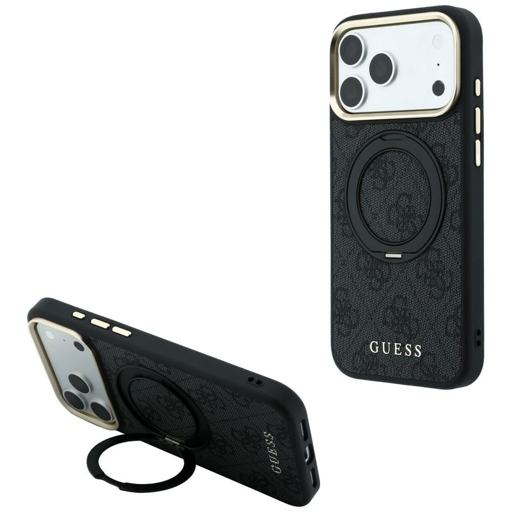 MagSafe-Hülle für Apple iPhone 18 Pro / 17 Pro, Guess, Ring Stand Classic Logo, Schwarz