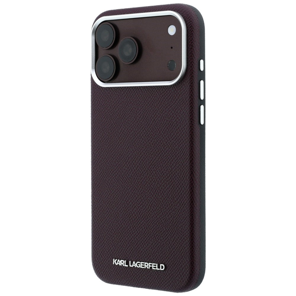 MagSafe-Hülle für Apple iPhone 18 Pro / 17 Pro, Karl Lagerfeld, geprägtes längliches Logo, Weinrot