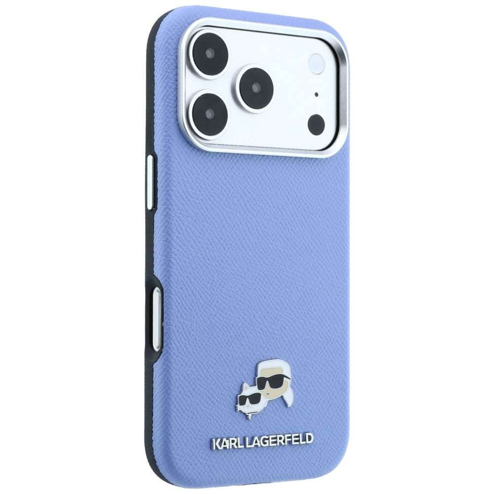 MagSafe-Hülle für Apple iPhone 18 Pro / 17 Pro, Karl Lagerfeld, Grained Karl & Choupette Head's Metal, Blau