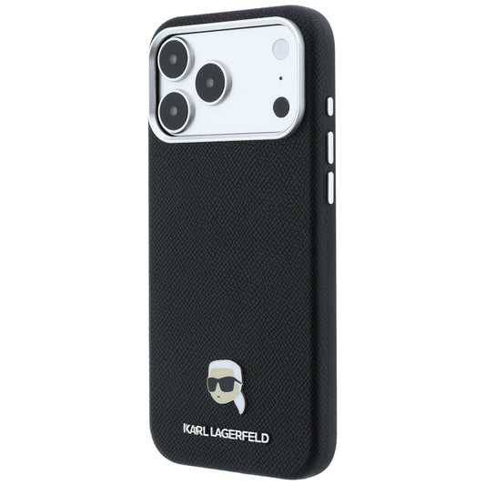 MagSafe-Hülle für Apple iPhone 18 Pro / 17 Pro, Karl Lagerfeld, genarbtes Karl Head's Metal, Schwarz