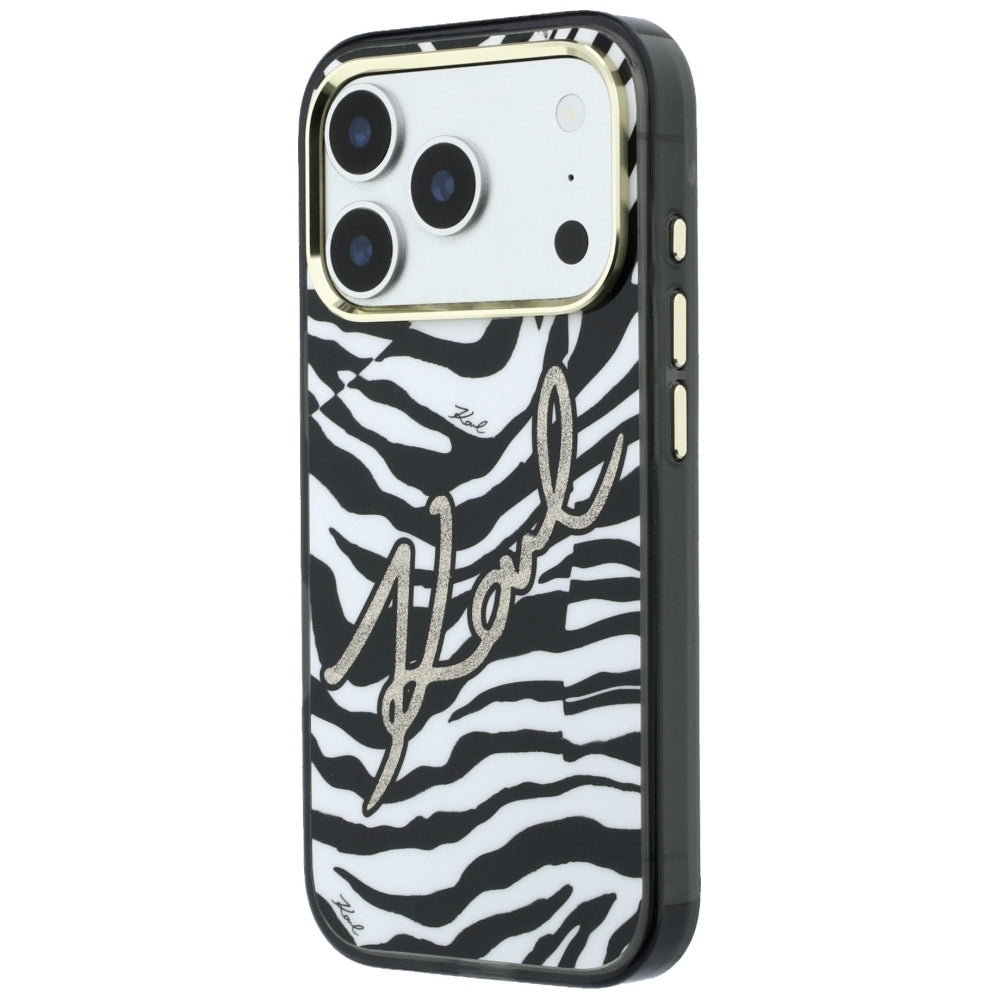 MagSafe-Hülle für Apple iPhone 18 Pro / 17 Pro, Karl Lagerfeld, HC IML Signature Zebra Glitter Gold, Schwarz