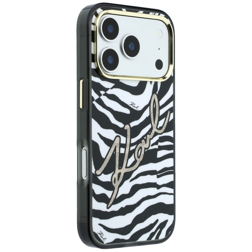 MagSafe-Hülle für Apple iPhone 18 Pro / 17 Pro, Karl Lagerfeld, HC IML Signature Zebra Glitter Gold, Schwarz