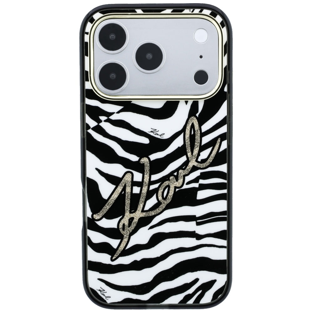 MagSafe-Hülle für Apple iPhone 18 Pro / 17 Pro, Karl Lagerfeld, HC IML Signature Zebra Glitter Gold, Schwarz