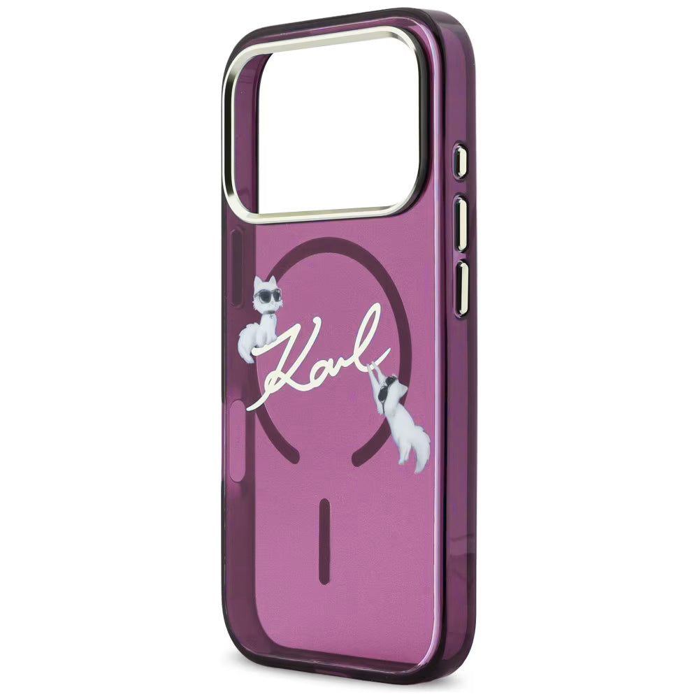 MagSafe-Hülle für Apple iPhone 18 Pro / 17 Pro, Karl Lagerfeld, IML Choupette Karl Script Logo, Weinrot